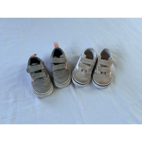Girls Toddler's Van's Off The Wall Shoe Set Gray/Pink Size 5 and 5.5 - Picture 1 of 8